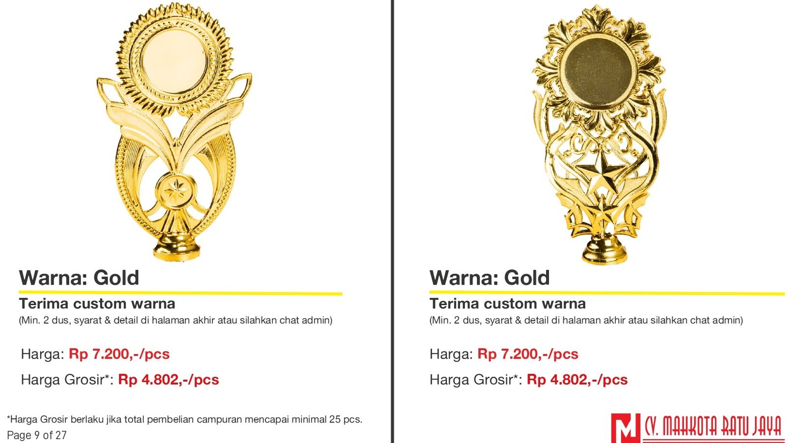 Harga Piala Plastik Terbaru Terlengkap dari Pabrik Piala Mahkota Ratu Jaya