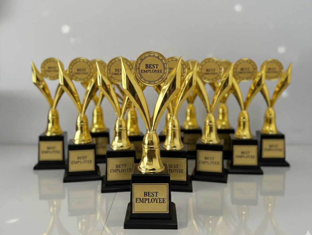 contoh ilustrasi piala award perusahaan dengan kategori penghargaan untuk karyawan perusahaan